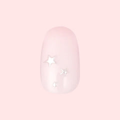 Soft Silver Foil Stars - Press-On | Short | Round