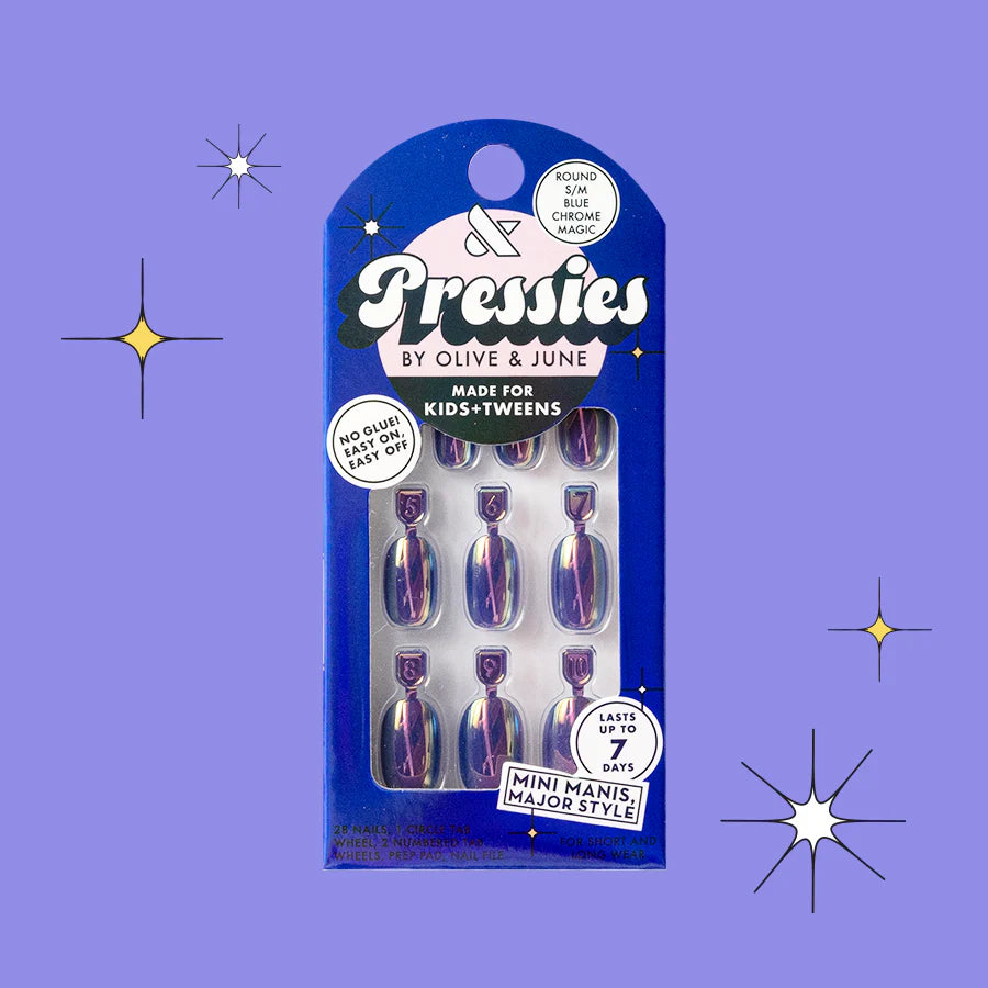 Blue Chrome Magic - Pressies | Short Medium | Round
